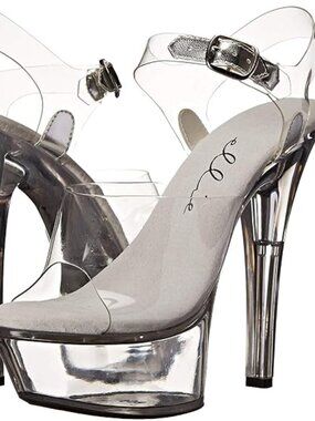Ellie 601 Brook Sexy Pole Dance Club Clear Platform Stiletto Ankle Strap Heel 8